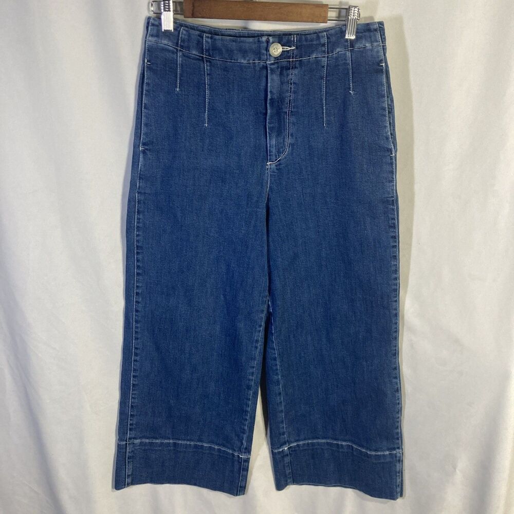 PILCRO AND THE LETTERPRESS blue wide leg cotton blend cropped demin jeans 30